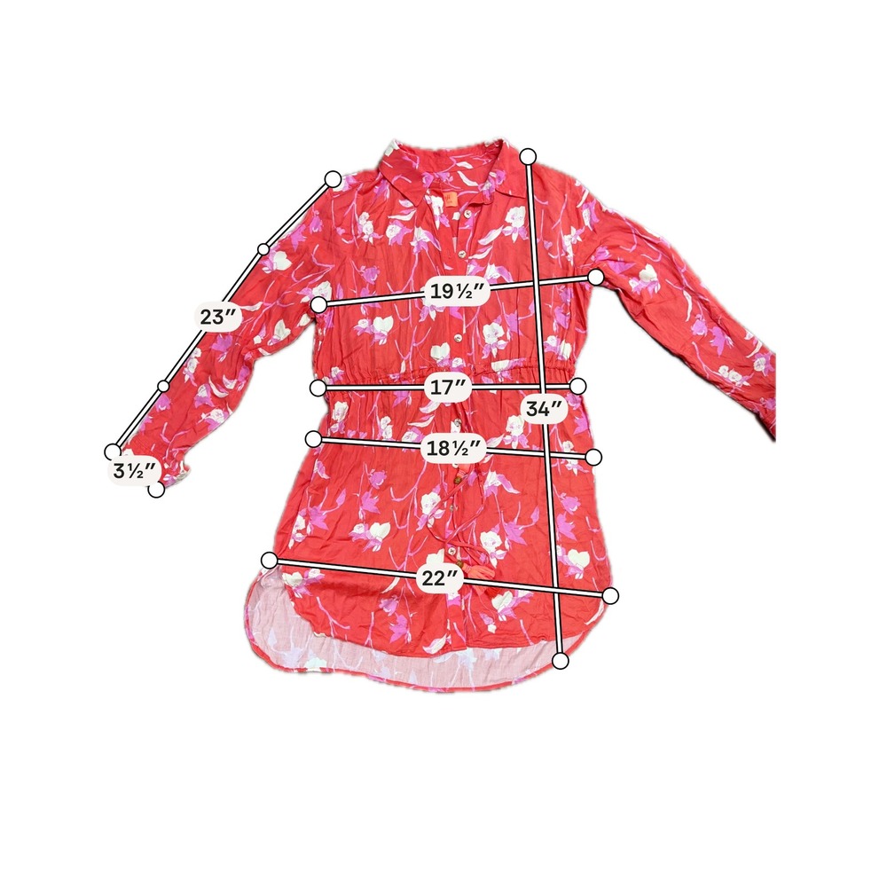 Maaji Floral Button Up Mini Dress Red Pink Size L Cover Up Resort Beach - Picture 6 of 6